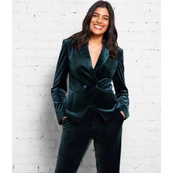 NEW! Universal Standard Velvet Blazer Jacket Forest Green SZ 12 - Picture 1 of 11
